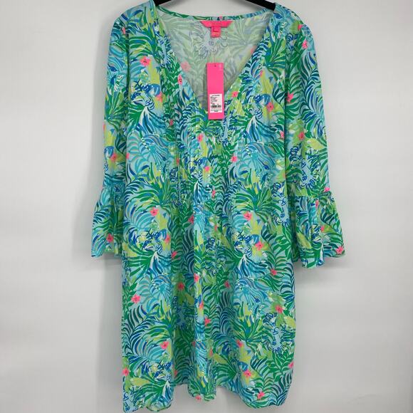 Lilly Pulitzer Danika Tunic Dress 16 Spearmint Blossom Romantic Floral Flowy - Picture 1 of 10